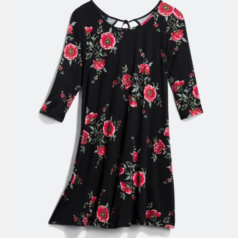Elegant Floral Black and Pink Dress